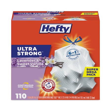 Hefty 13 gal Trash Bags, 25 in x 24.88 in, Standard-Duty, .9 Mil, White, 330 PK E8-8366